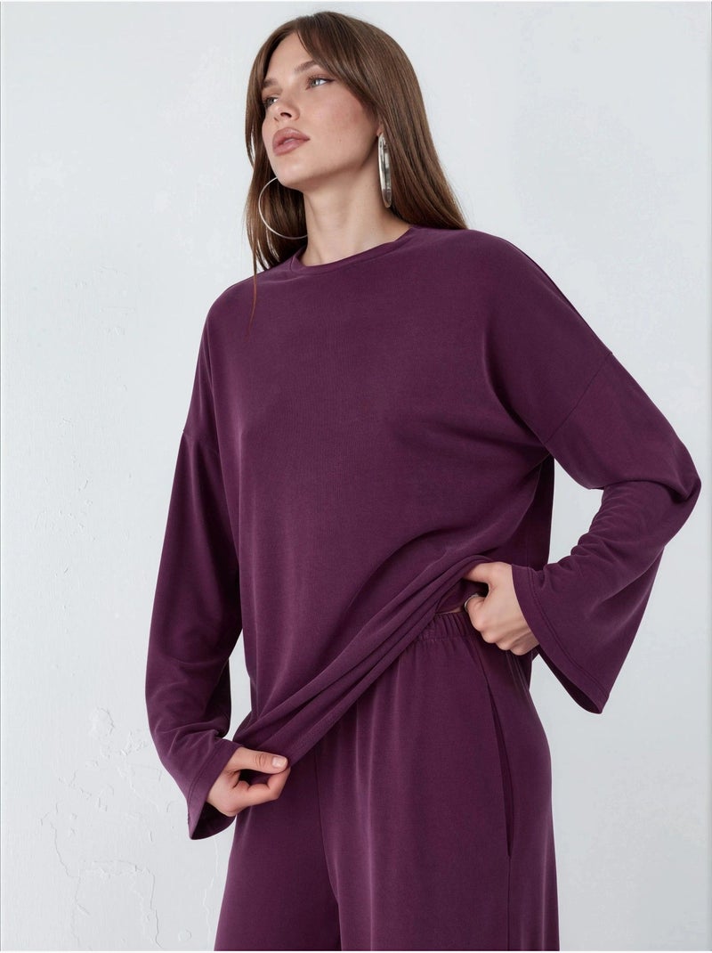 Blusa a maniche lunghe con girocollo e vestibilità rilassata busem Malva - Kiabi