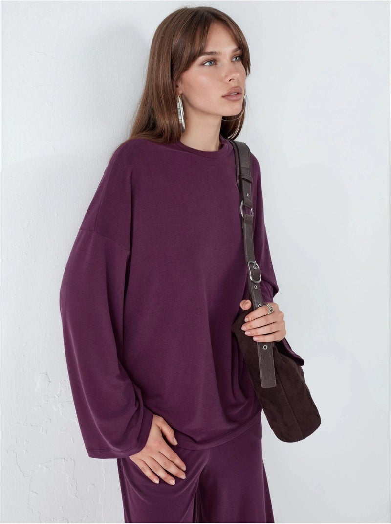 Blusa a maniche lunghe con girocollo e vestibilità rilassata busem Malva - Kiabi