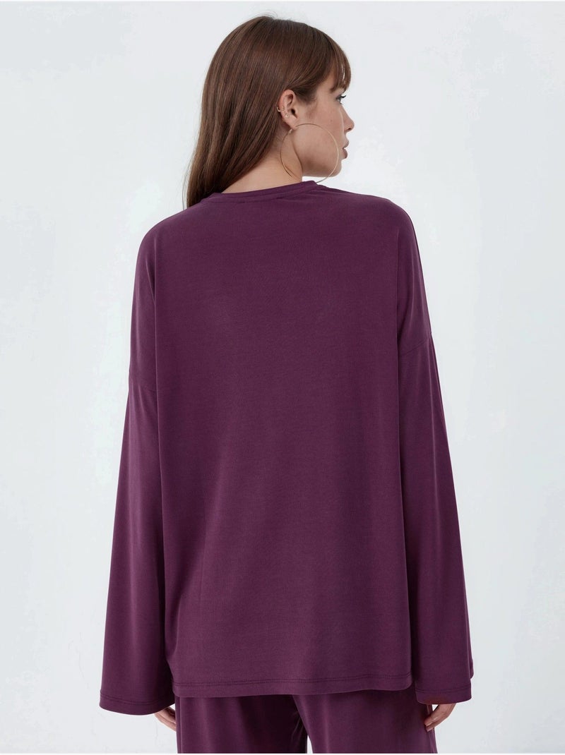 Blusa a maniche lunghe con girocollo e vestibilità rilassata busem Malva - Kiabi