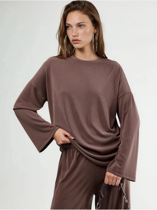 Blusa a maniche lunghe con girocollo e vestibilità rilassata busem - Kiabi Blusa a maniche lunghe con girocollo e vestibilità rilassata busem - Kiabi