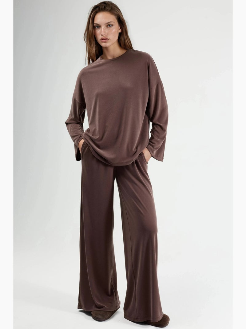 Blusa a maniche lunghe con girocollo e vestibilità rilassata busem Marrone chiaro - Kiabi