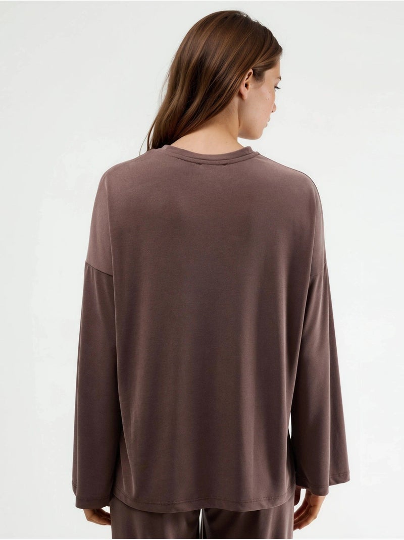 Blusa a maniche lunghe con girocollo e vestibilità rilassata busem Marrone chiaro - Kiabi