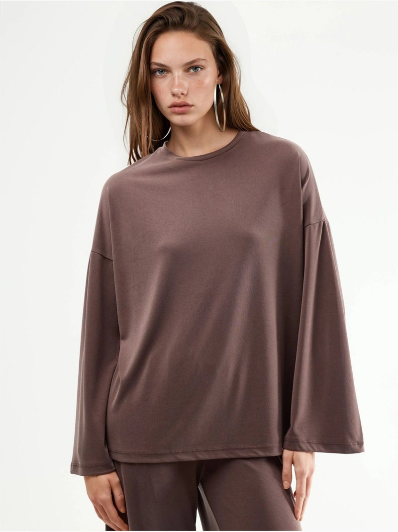 Blusa a maniche lunghe con girocollo e vestibilità rilassata busem Marrone chiaro - Kiabi