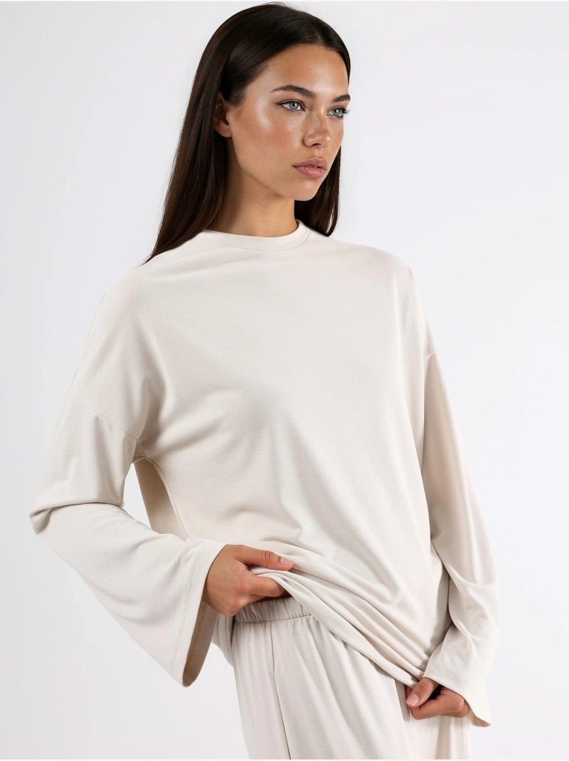 Blusa a maniche lunghe con girocollo e vestibilità rilassata busem Sabbia - Kiabi
