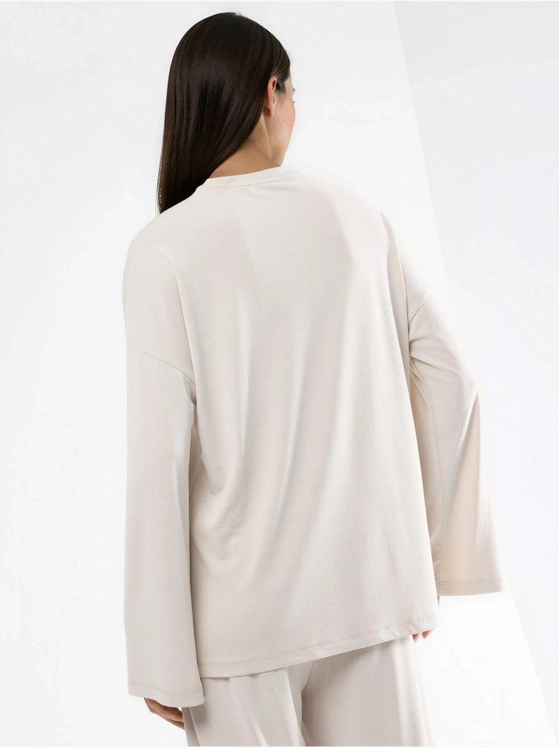Blusa a maniche lunghe con girocollo e vestibilità rilassata busem Sabbia - Kiabi
