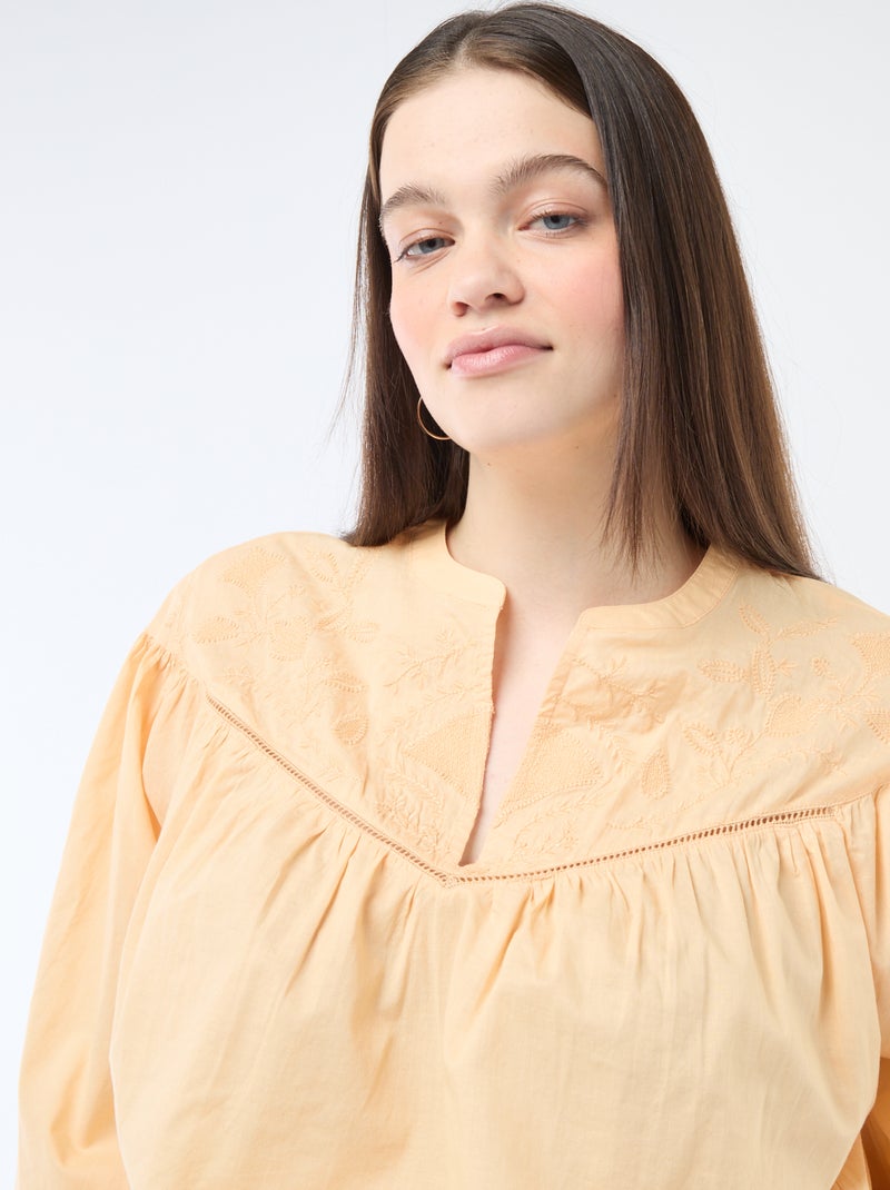 Blusa a maniche lunghe con ricami Beige - Kiabi