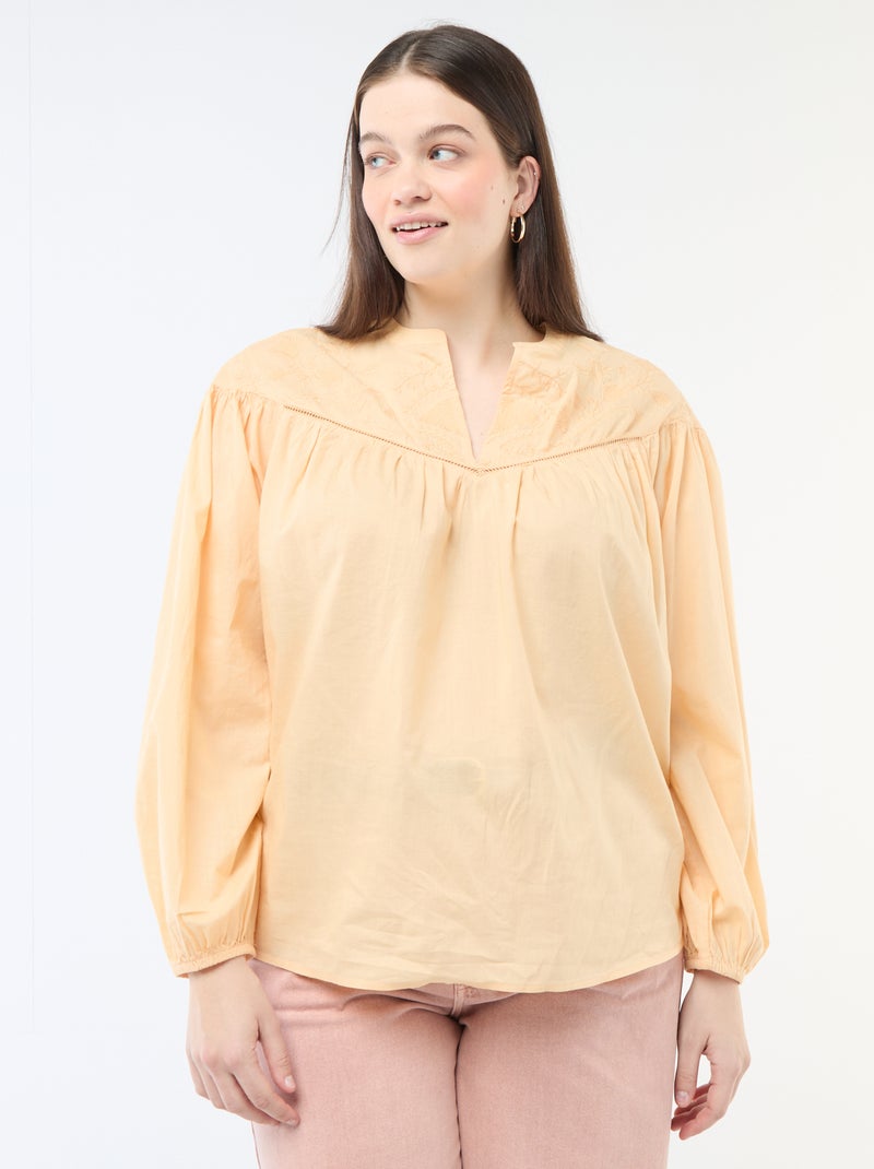 Blusa a maniche lunghe con ricami Beige - Kiabi