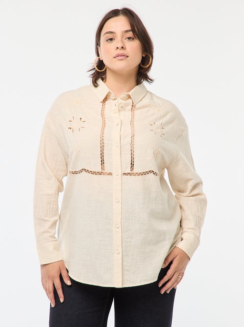 Blusa a maniche lunghe con ricami traforati - Kiabi