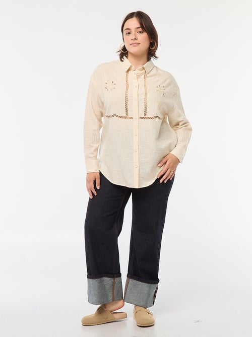 Blusa a maniche lunghe con ricami traforati - Kiabi