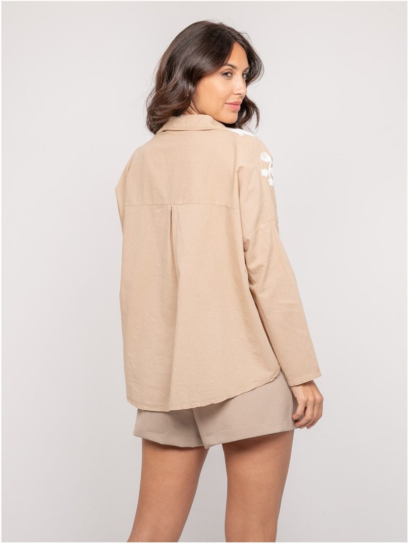Blusa a maniche lunghe con ricamo OPEYA Beige - Kiabi