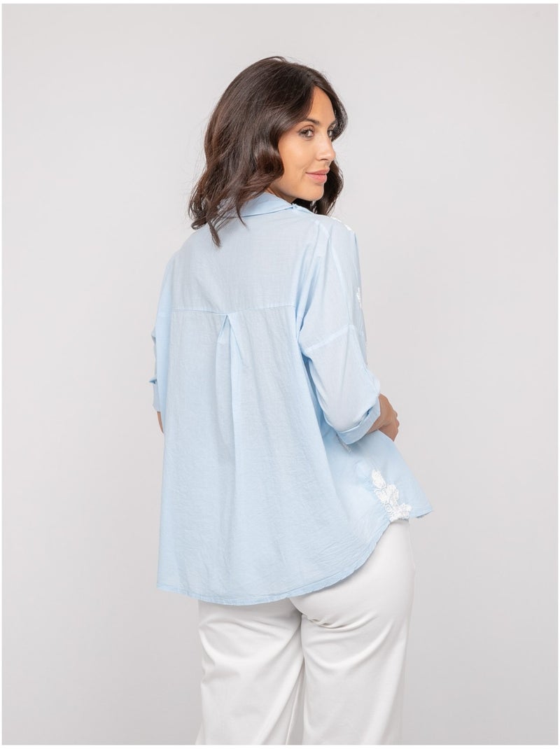 Blusa a maniche lunghe con ricamo OPEYA Blu cielo - Kiabi