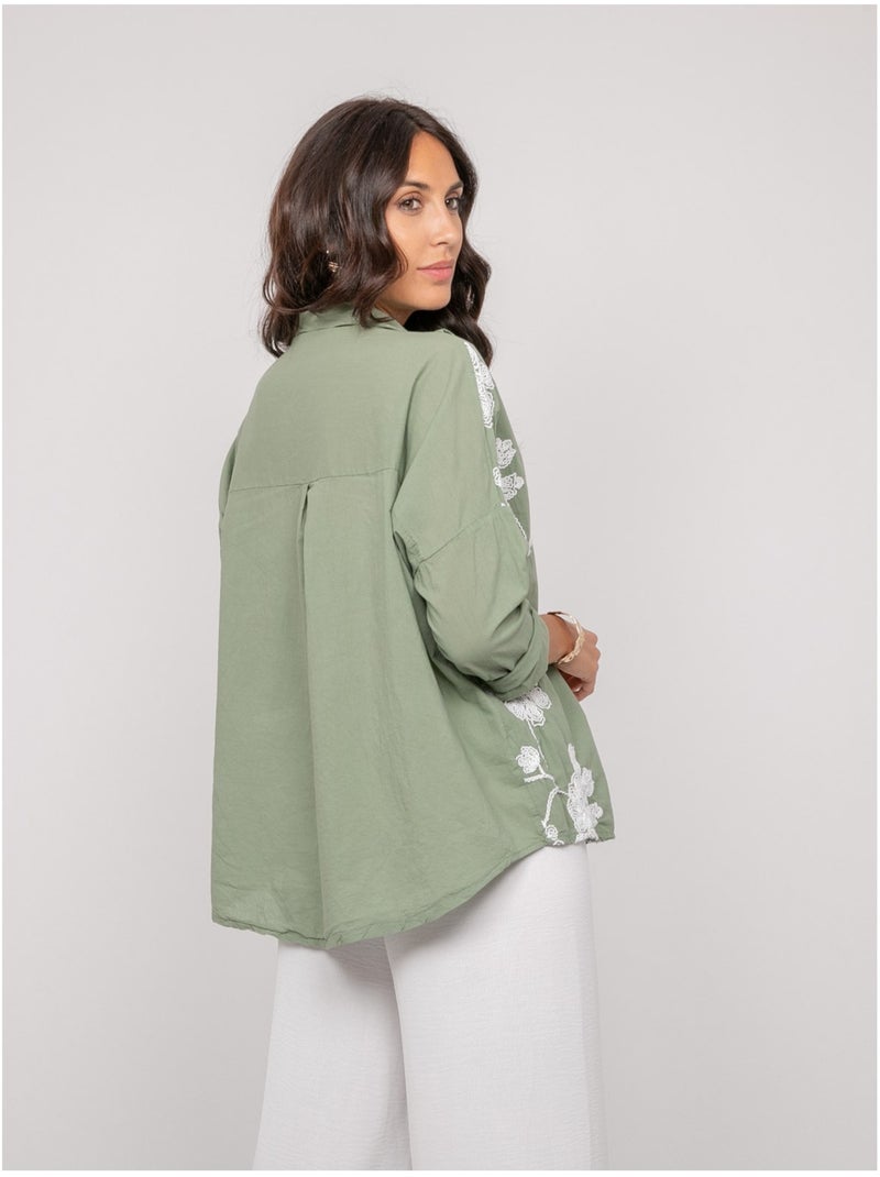 Blusa a maniche lunghe con ricamo OPEYA Cachi - Kiabi