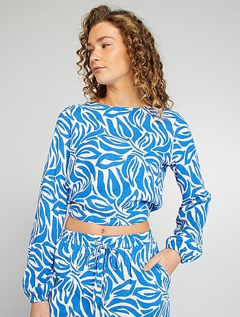 Blusa a maniche lunghe con scollo tondo e stampa