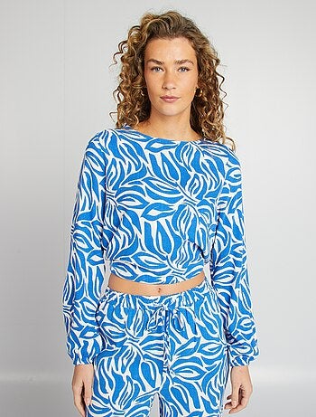 Blusa a maniche lunghe con scollo tondo e stampa