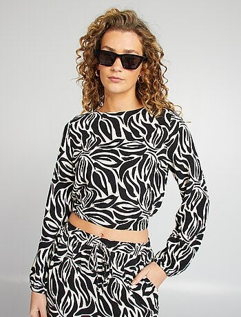 Blusa a maniche lunghe con scollo tondo e stampa
