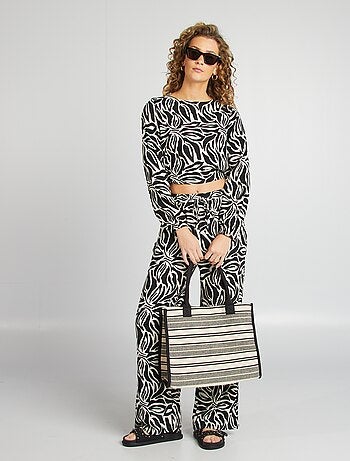 Blusa a maniche lunghe con scollo tondo e stampa