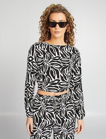 Blusa a maniche lunghe con scollo tondo e stampa