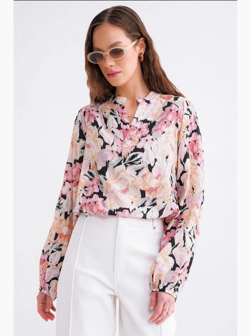 Blusa a maniche lunghe con stampa floreale e colletto alla coreana mixray - Kiabi Blusa a maniche lunghe con stampa floreale e colletto alla coreana mixray - Kiabi