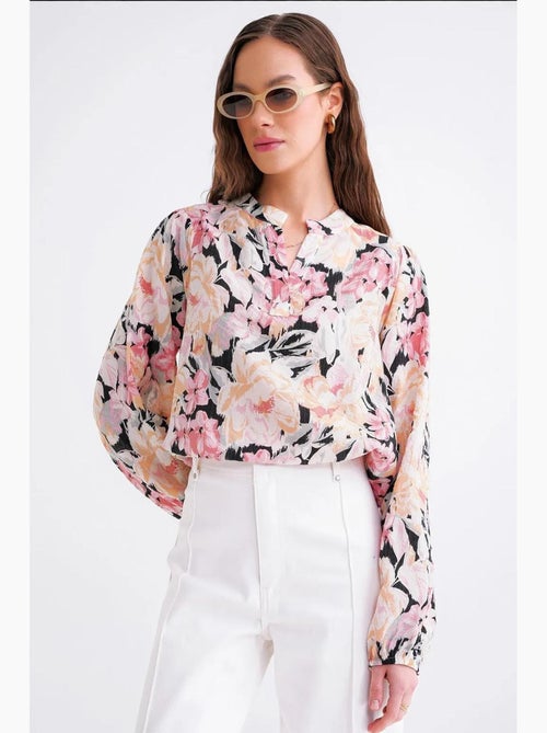 Blusa a maniche lunghe con stampa floreale e colletto alla coreana mixray - Kiabi Blusa a maniche lunghe con stampa floreale e colletto alla coreana mixray - Kiabi