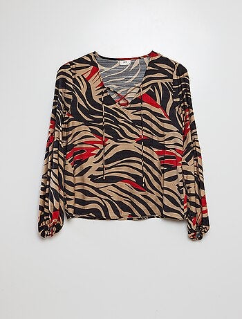 Blusa a maniche lunghe e scollo a V con stampa zebra 'JDY'