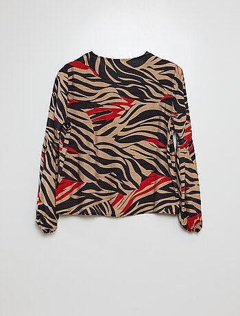Blusa a maniche lunghe e scollo a V con stampa zebra 'JDY'