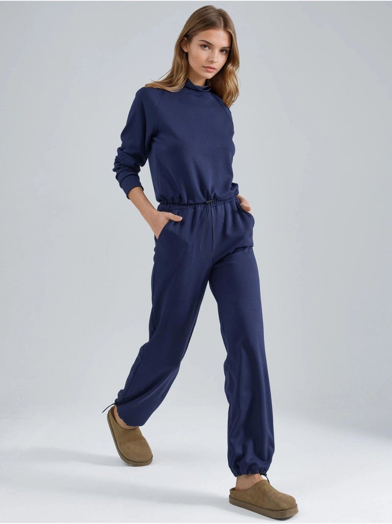 Blusa a mezzo collo modal touch e pantaloni con vita elasticizzata collezione bersan hiccup Blu cobalto - Kiabi