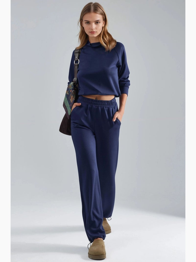 Blusa a mezzo collo modal touch e pantaloni con vita elasticizzata collezione bersan hiccup Blu cobalto - Kiabi