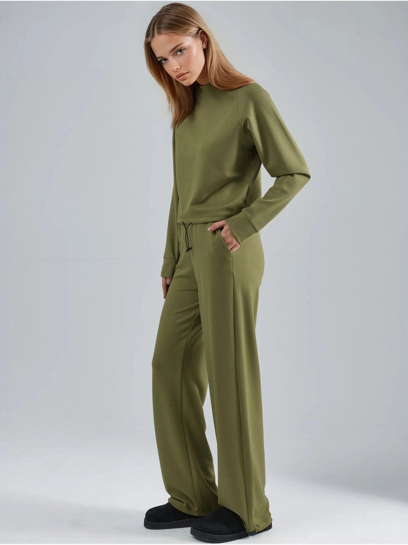 Blusa a mezzo collo modal touch e pantaloni con vita elasticizzata collezione bersan hiccup Cachi - Kiabi