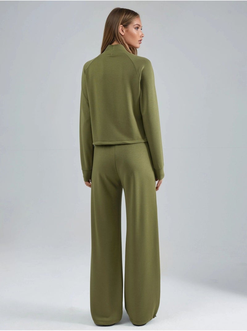 Blusa a mezzo collo modal touch e pantaloni con vita elasticizzata collezione bersan hiccup Cachi - Kiabi