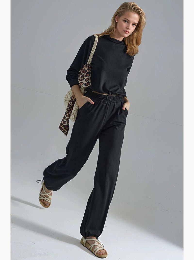 Blusa a mezzo collo modal touch e pantaloni con vita elasticizzata collezione bersan hiccup Nero - Kiabi