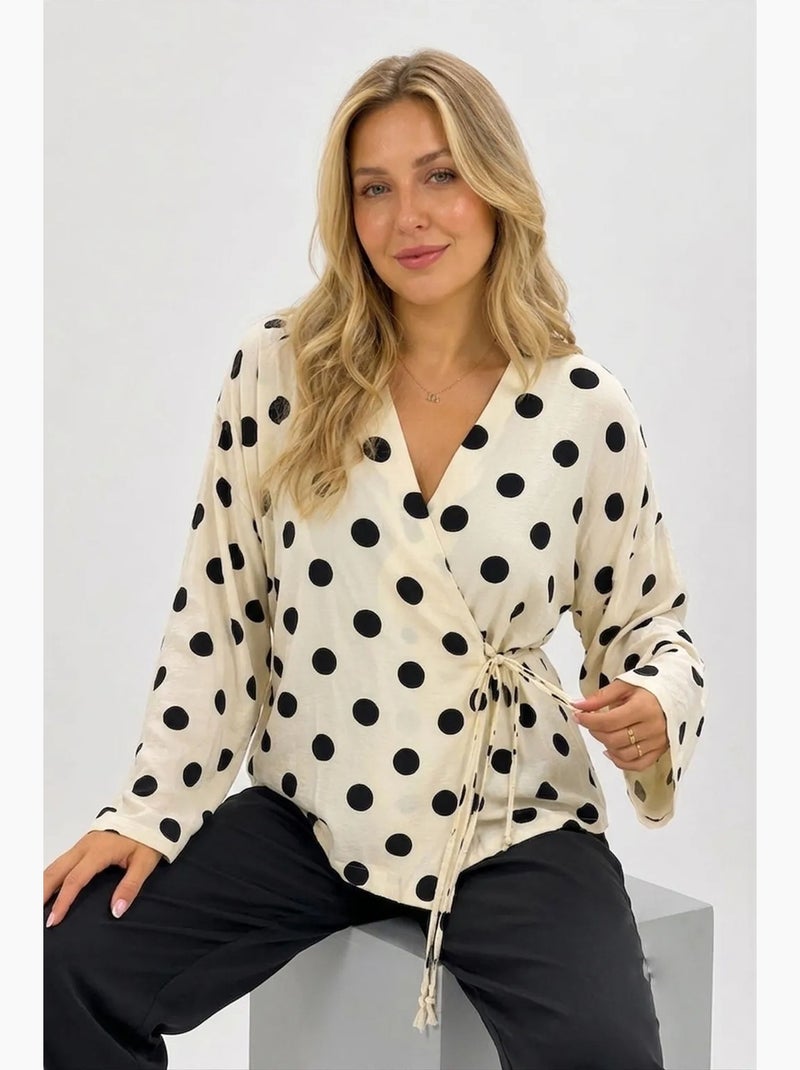 Blusa a portafoglio a pois con dettaglio laccetto bdart Bianco sporco - Kiabi