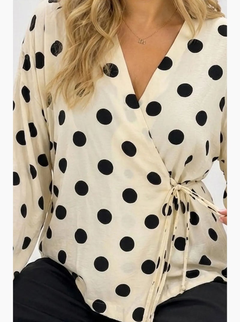 Blusa a portafoglio a pois con dettaglio laccetto bdart Bianco sporco - Kiabi