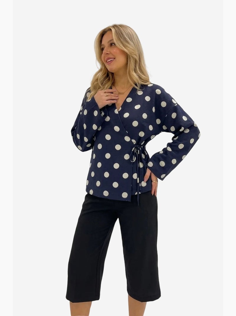 Blusa a portafoglio a pois con dettaglio laccetto bdart Blu marino - Kiabi