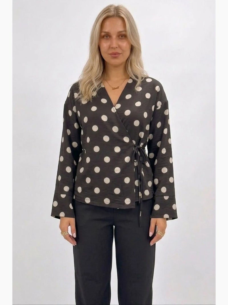 Blusa a portafoglio a pois con dettaglio laccetto bdart Marrone scuro - Kiabi