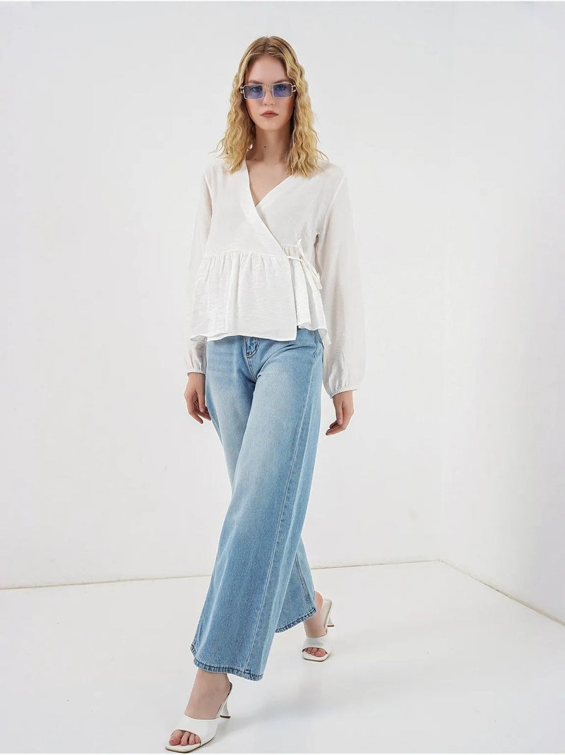 Blusa a portafoglio in crepe con scollo a v e dettaglio fiocco bdart Bianco - Kiabi