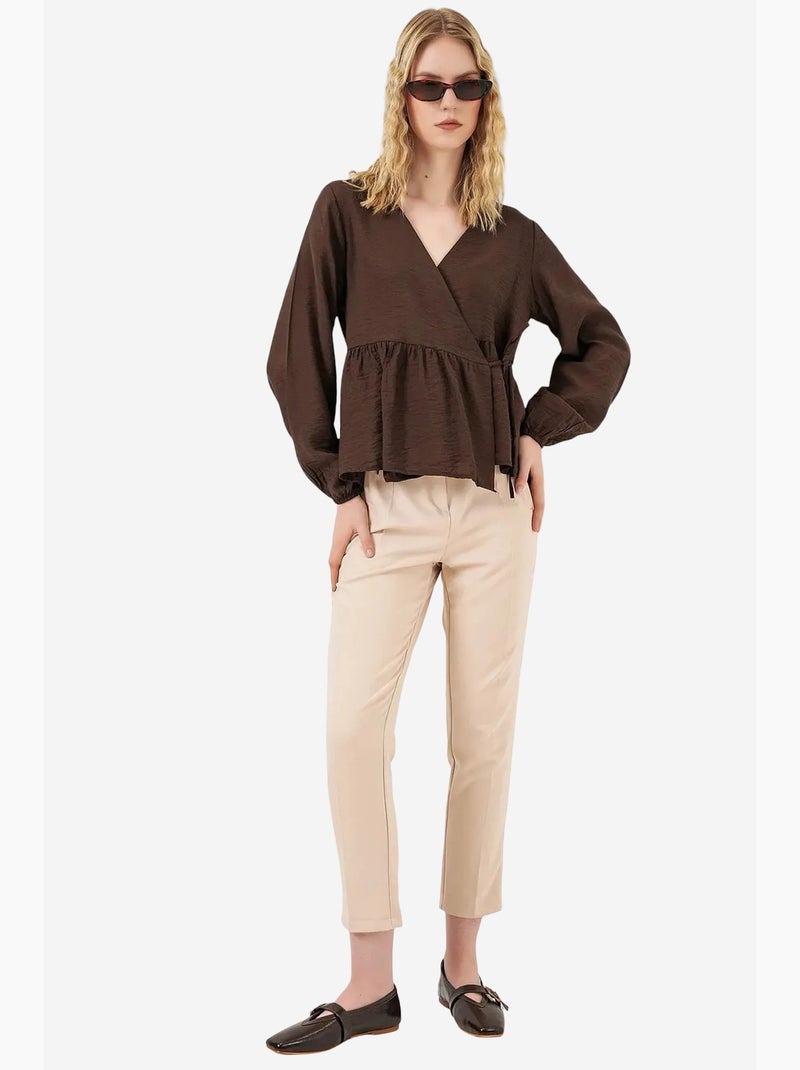 Blusa a portafoglio in crepe con scollo a v e dettaglio fiocco bdart Marrone cioccolato - Kiabi
