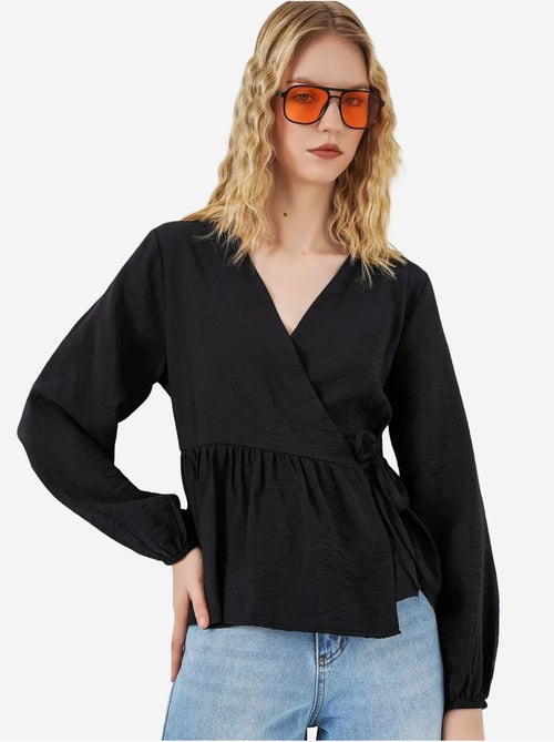 Blusa a portafoglio in crepe con scollo a v e dettaglio fiocco bdart - Kiabi Blusa a portafoglio in crepe con scollo a v e dettaglio fiocco bdart - Kiabi