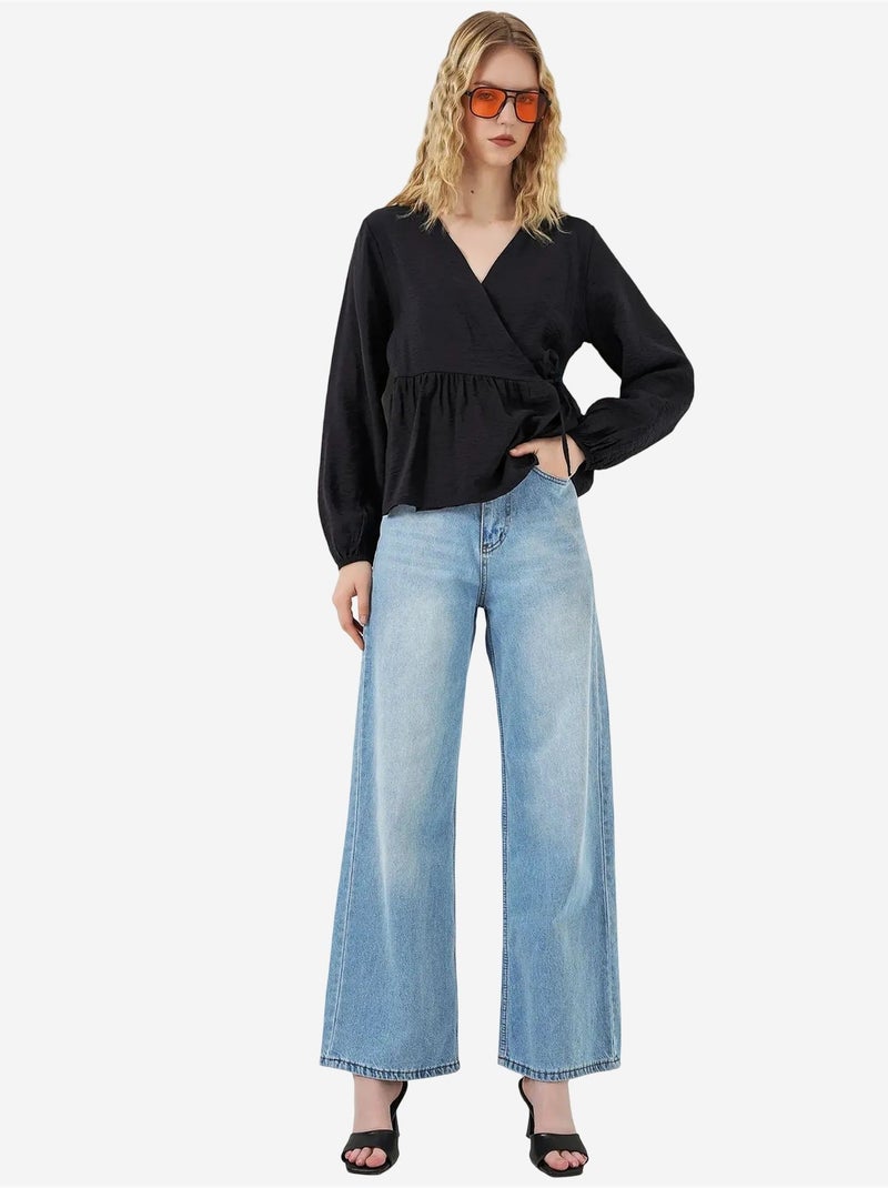 Blusa a portafoglio in crepe con scollo a v e dettaglio fiocco bdart Nero - Kiabi