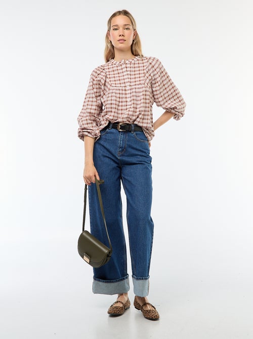 Blusa a quadri con apertura abbottonata al collo - Kiabi