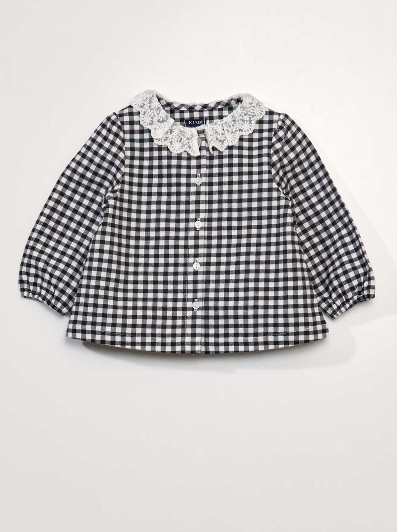 Blusa a quadri con colletto claudine BIANCO - Kiabi
