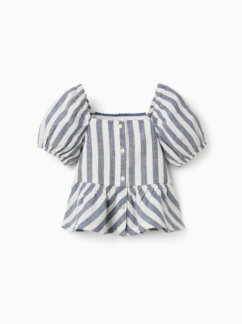 Blusa a righe in lino con volant You&Me Beige chiaro - Kiabi