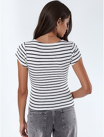 Blusa a righe in misto cotone con scollo a v busem