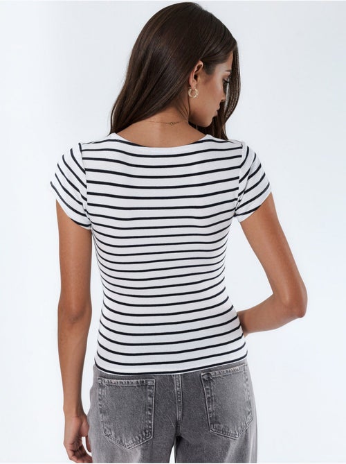 Blusa a righe in misto cotone con scollo a v busem - Kiabi Blusa a righe in misto cotone con scollo a v busem - Kiabi
