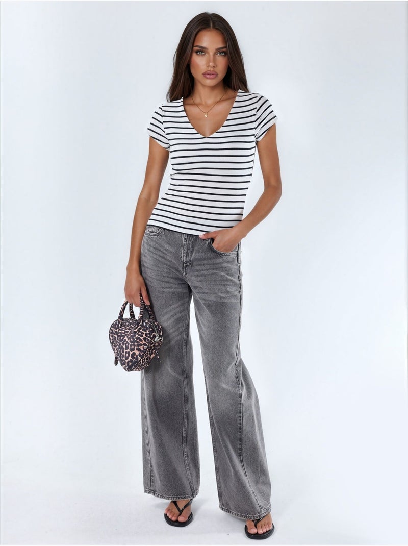 Blusa a righe in misto cotone con scollo a v busem Multicolore - Kiabi