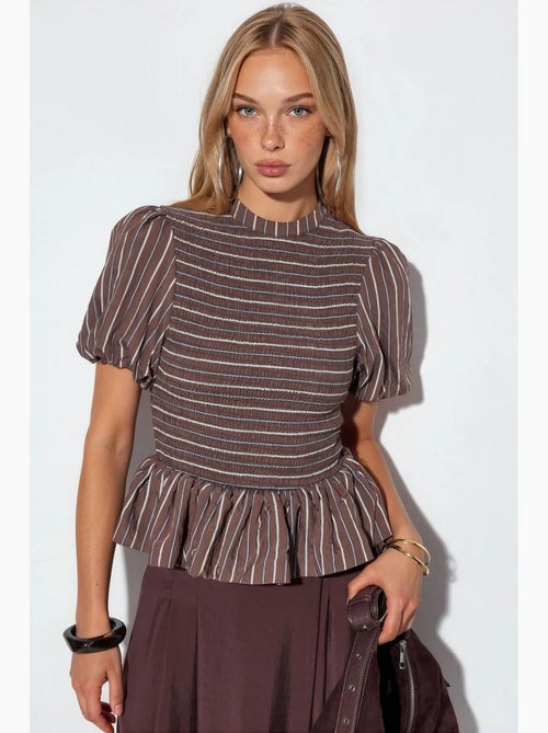 Blusa a righe testurizzata con volant busem - Kiabi Blusa a righe testurizzata con volant busem - Kiabi
