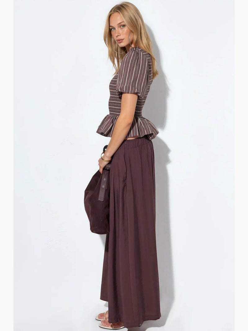 Blusa a righe testurizzata con volant busem Marrone - Kiabi