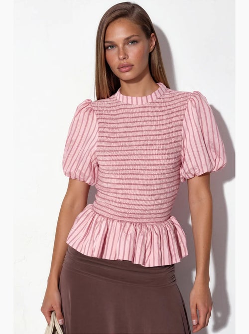 Blusa a righe testurizzata con volant busem - Kiabi Blusa a righe testurizzata con volant busem - Kiabi