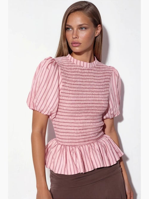 Blusa a righe testurizzata con volant busem - Kiabi Blusa a righe testurizzata con volant busem - Kiabi