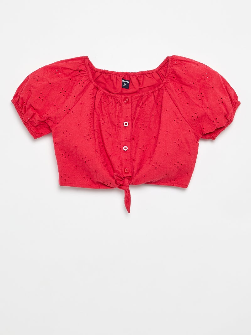 Blusa a tinta unita con ricami sangallo Rosso - Kiabi