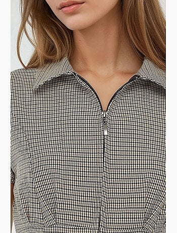 Blusa aderente a quadri colletto camicia hiccup